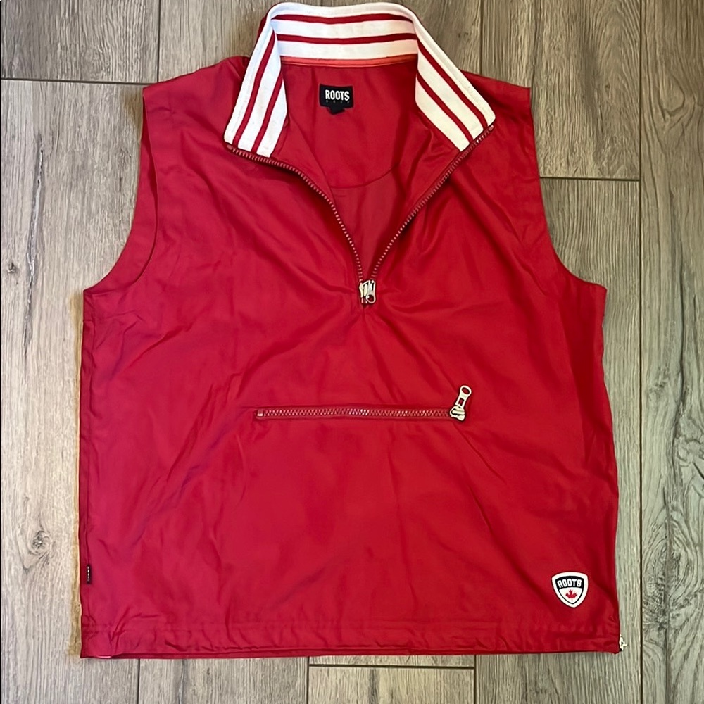 Roots Red Zip Vest with Striped Collar